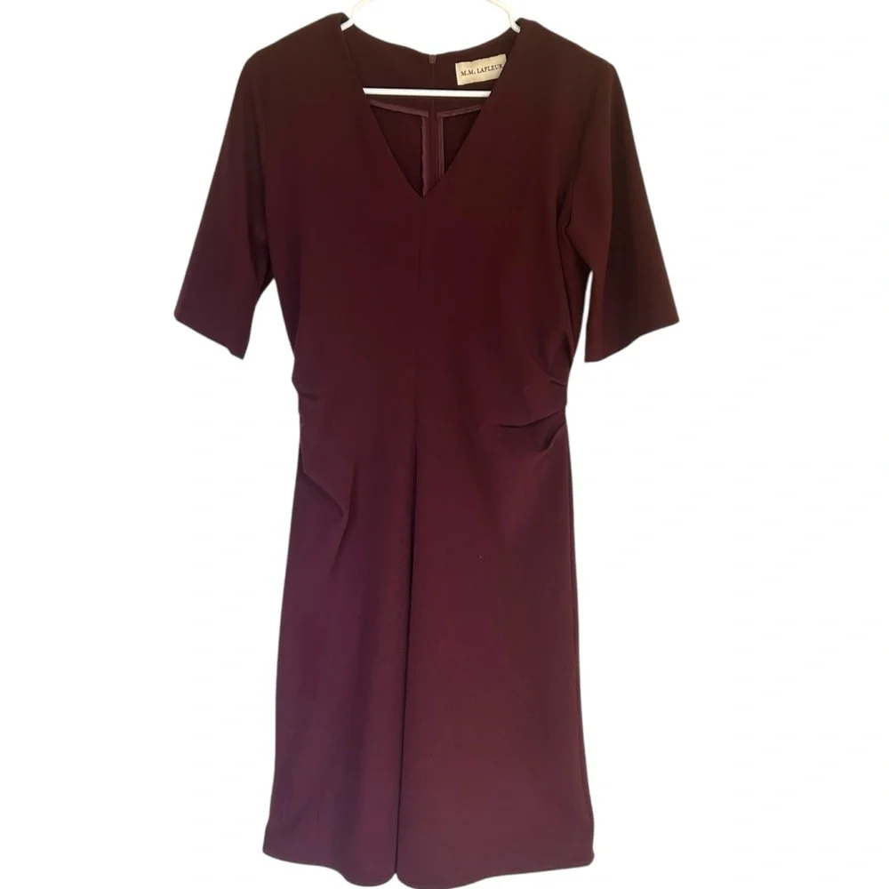 MM Lafleur Burgundy A Line Caroline Midi Dress V-Neck Size 10 Professional - Picture 2 of 14